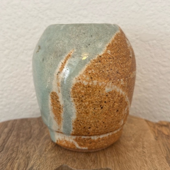 Rustic Brown and Baby Blue Ceramic Vase - Picture 2 of 14